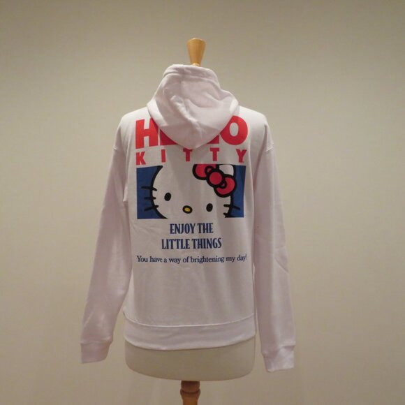Women XS White Hoodie Sweatshirt Hello Kitty Embroidery Screen Print Warm Cozy - Picture 7 of 16
